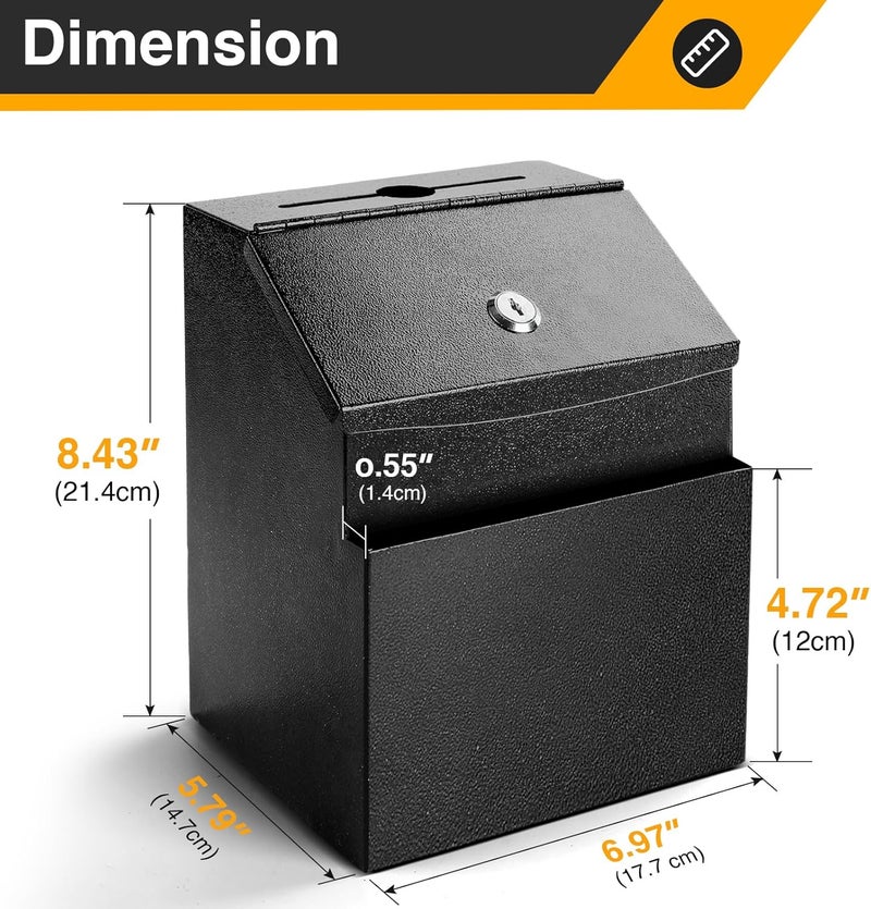 LINSIRON Suggestion Box with Slot and Lock 2 Pcs Metal 8.4 x 5.8 x 7.0 inch Built-In Storage Compartment 100 Suggestion Card Tip Jar Ballot Voting Prayer Comment Mailbox Booth Classroom Restaurant - Image 2